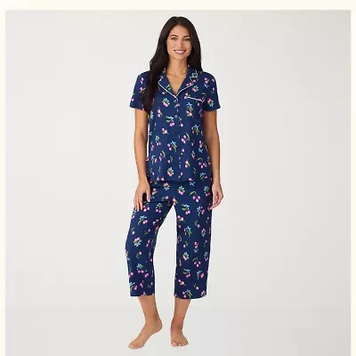 Cuddl Duds Womens V-Neck Short Sleeve 2-pc. Pajama Sets