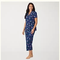 Cuddl Duds Womens V-Neck Short Sleeve 2-pc. Pajama Sets