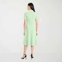 London Style Womens Short Sleeve Midi Fit + Flare Dress