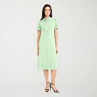 London Style Womens Short Sleeve Midi Fit + Flare Dress