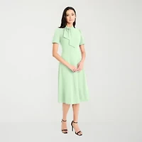 London Style Womens Short Sleeve Midi Fit + Flare Dress