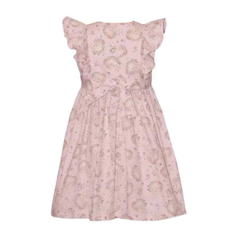 Bonnie Jean Little Girls Smocked Bunny Short Sleeve Flutter A-Line Dress