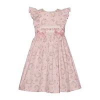 Bonnie Jean Little Girls Smocked Bunny Short Sleeve Flutter A-Line Dress
