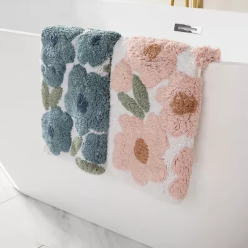 Casual Comfort Blossoms Pattern Cotton Bath Mat