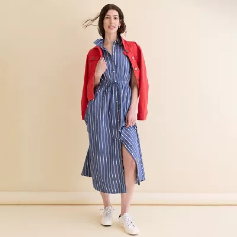 St. John's Bay Womens Short Sleeve Midi Shirt Dress