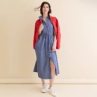 St. John's Bay Womens Short Sleeve Midi Shirt Dress