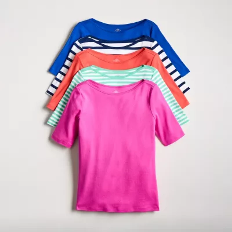 St. John's Bay Womens Boat Neck Elbow Sleeve T-Shirt