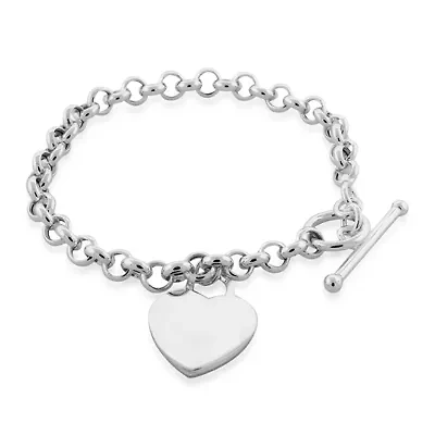 Sterling Silver Heart Tag Toggle Bracelet