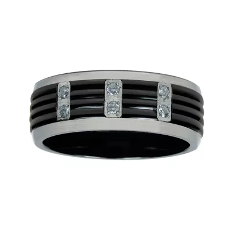 Mens 1/ C.T. TW. Natural Diamond Black Titanium Wedding Band