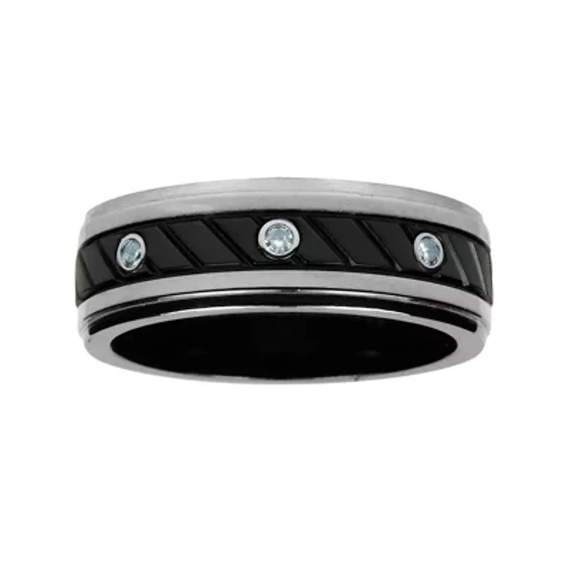 Mens 1/ C.T. TW. Natural Diamond Black Titanium Wedding Band