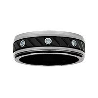 Mens 1/ C.T. TW. Natural Diamond Black Titanium Wedding Band