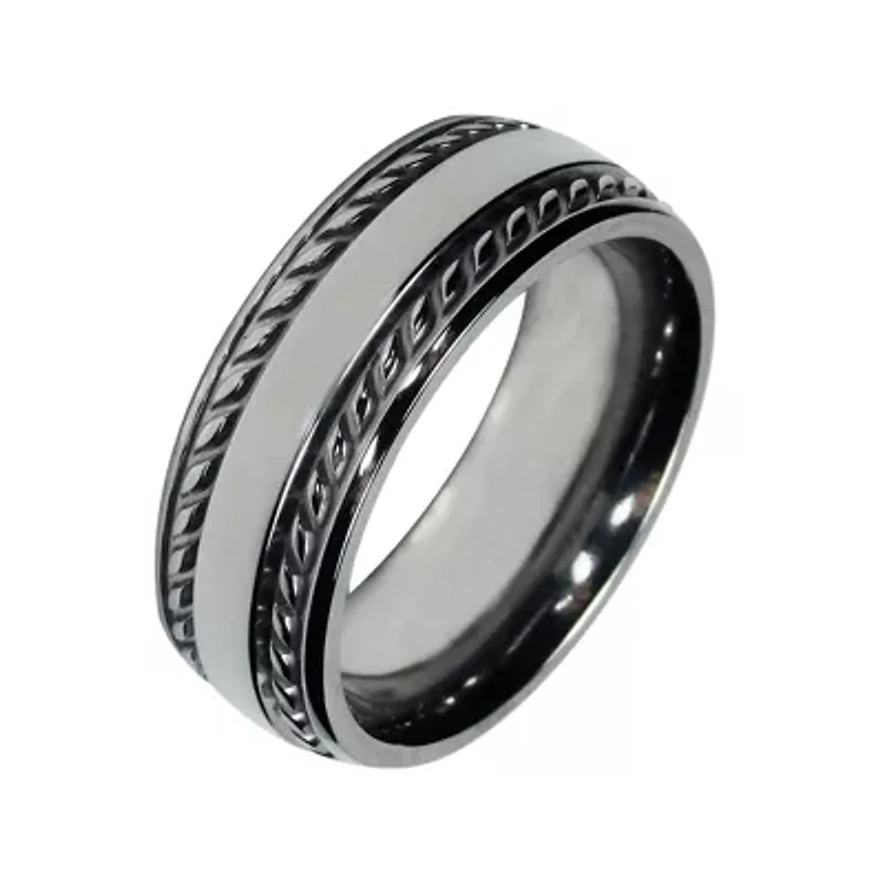 Mens 8mm Titanium Rope-Border Wedding Band