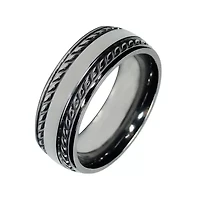Mens 8mm Titanium Rope-Border Wedding Band
