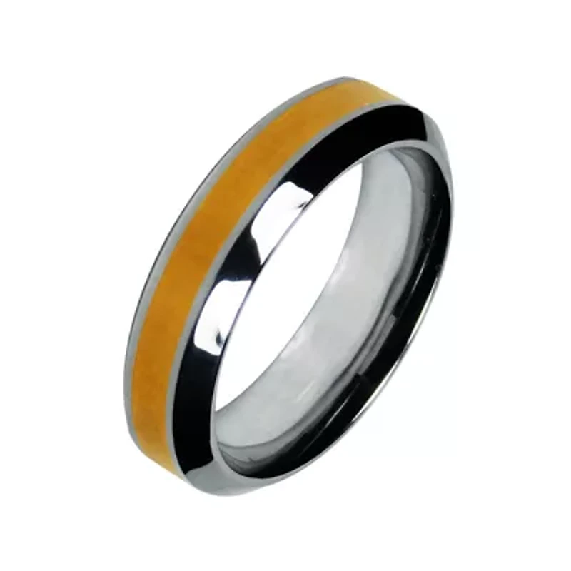 Mens Cobalt and 10K Yellow Gold Inlay Wedding Band