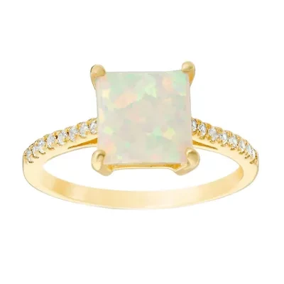 Womens Lab Created White Opal 14K Gold Over Silver Cocktail Ring