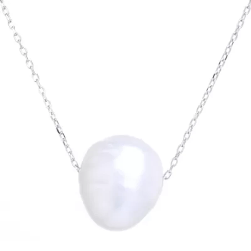 Silver Treasures Womens White Cultured Freshwater Pearl Sterling Silver 18 Inch Pendant Necklace