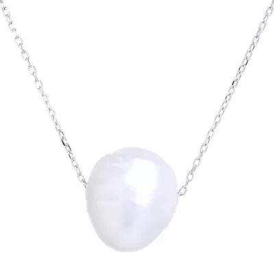 Silver Treasures Womens White Cultured Freshwater Pearl Sterling Silver 18 Inch Pendant Necklace