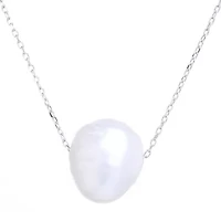 Silver Treasures Womens White Cultured Freshwater Pearl Sterling Silver 18 Inch Pendant Necklace