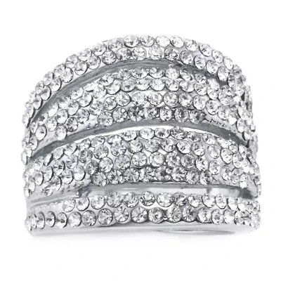 Sparkle Allure Womens Crystal Pure Silver Over Brass Dome Cocktail Ring