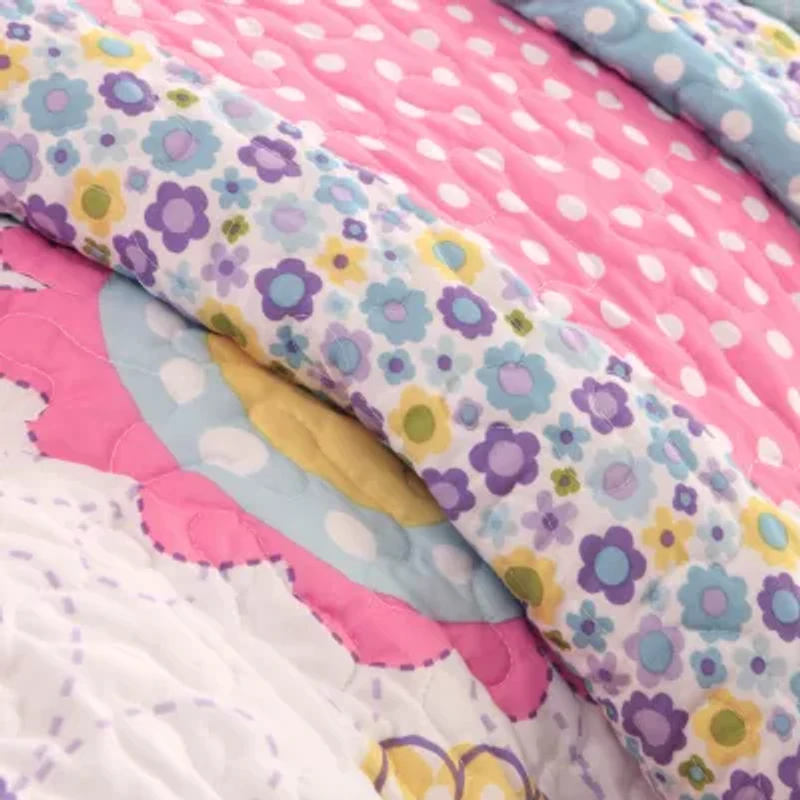 Intelligent Design Kids Blooming Butterflies Antimicrobial Reversible Quilt Set with decorative pillow