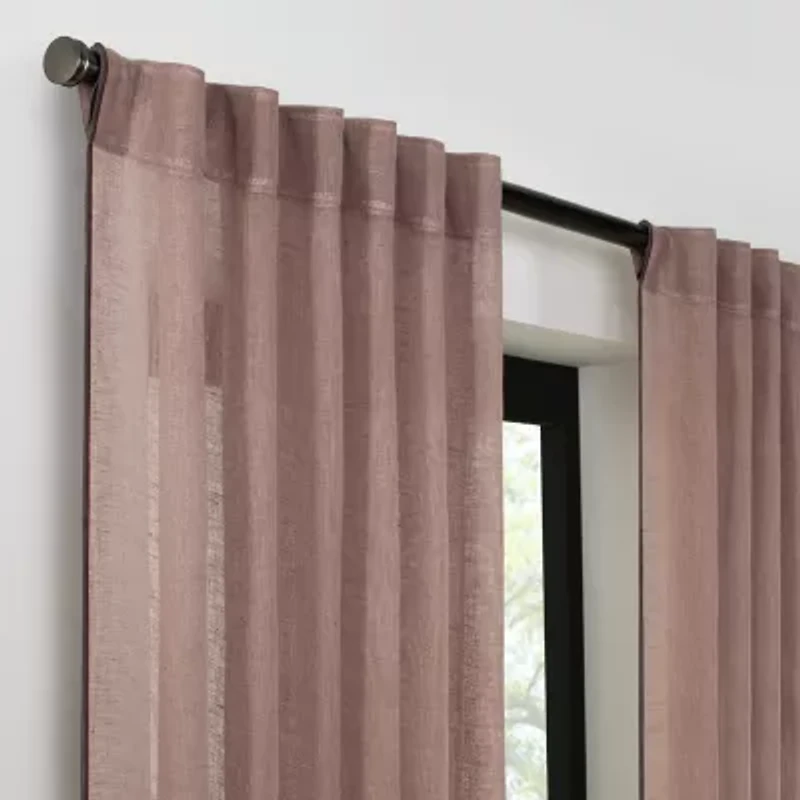 Fieldcrest Luxury Linen Border Stripe Rod Pocket Back Tab Sheer Single Curtain Panel