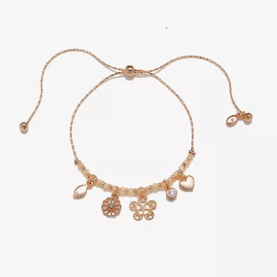 Bijoux Bar Delicates Rose Tone Womens Flower Charm Bracelet