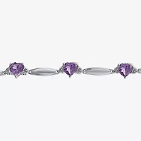 Genuine Amethyst & Diamond Accent Heart-Shaped Sterling Silver Bracelet
