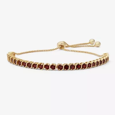 Womens Genuine Red Garnet 14K Gold Over Silver Bolo Bracelet