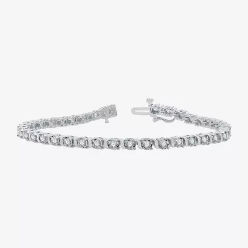 Womens 2 CT. T.W. Natural White Diamond 10K White Gold 7.5 Inch Tennis Bracelet