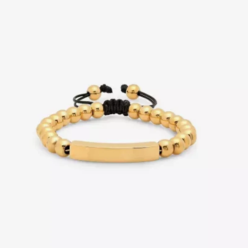 Mens 18K Gold over Stainless Steel Beaded Bracelet