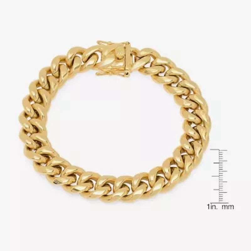 Mens 18K Gold Over Stainless Steel Semisolid Curb Hypoallergenic Chain Bracelet