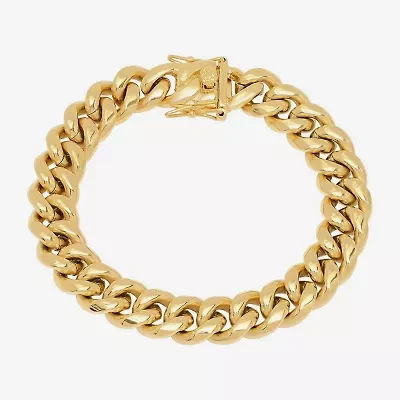 Mens 18K Gold Over Stainless Steel Semisolid Curb Hypoallergenic Chain Bracelet