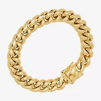 Mens 18K Gold Over Stainless Steel Semisolid Curb Hypoallergenic Chain Bracelet