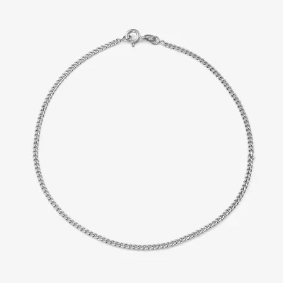 Unisex Adult Sterling Silver 10 Inch Solid Curb Ankle Bracelet
