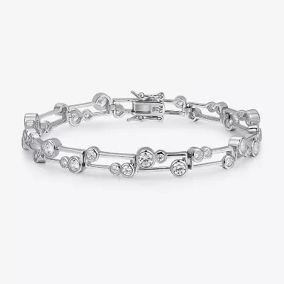 Sterling Silver Cubic Zirconia Round Link Bracelet