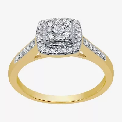 I Said Yes (H-I / I1) Womens 1/4 CT. T.W. Lab Grown White Diamond 14K Gold Over Silver Sterling Side Stone Halo Engagement Ring