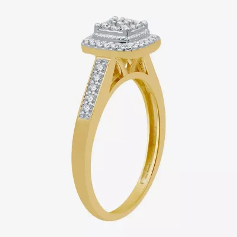 I Said Yes (H-I / I1) Womens 1/4 CT. T.W. Lab Grown White Diamond 14K Gold Over Silver Sterling Side Stone Halo Engagement Ring