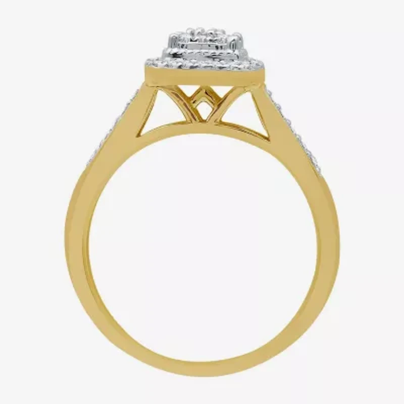 I Said Yes (H-I / I1) Womens 1/4 CT. T.W. Lab Grown White Diamond 14K Gold Over Silver Sterling Side Stone Halo Engagement Ring