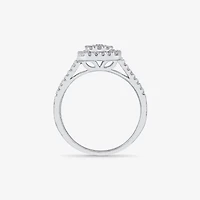 Womens 1/ CT. T.W. Natural White Diamond 10K Gold Cushion Side Stone Halo Engagement Ring
