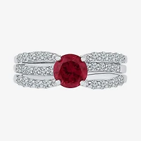 Modern Bride Gemstone Lab Created Ruby & Sapphire Sterling Silver Bridal Set