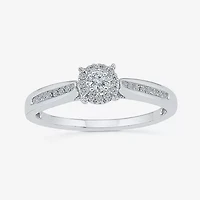 Promise My Love Womens 1/ CT. T.W. Natural Diamond Sterling Silver Round Side Stone Halo Ring