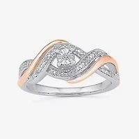 Promise My Love Womens Diamond Accent Natural White 10K Rose Gold Over Silver Round Crossover Side Stone Ring