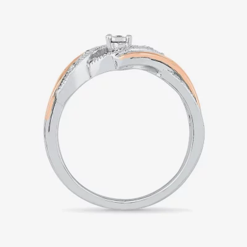 Promise My Love Womens Diamond Accent Natural White 10K Rose Gold Over Silver Round Crossover Side Stone Ring