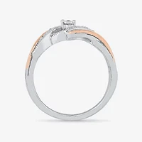 Promise My Love Womens Diamond Accent Natural White 10K Rose Gold Over Silver Round Crossover Side Stone Ring