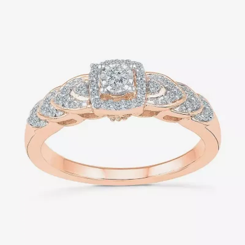 Promise My Love Womens 1/5 CT. Natural White Diamond 10K Gold Round Cushion Side Stone Halo Ring