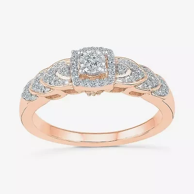 Promise My Love Womens 1/5 CT. Natural White Diamond 10K Gold Round Cushion Side Stone Halo Ring