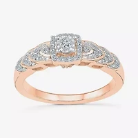 Promise My Love Womens 1/5 CT. Natural White Diamond 10K Gold Round Cushion Side Stone Halo Ring