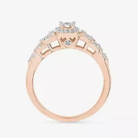 Promise My Love Womens 1/5 CT. Natural White Diamond 10K Gold Round Cushion Side Stone Halo Ring