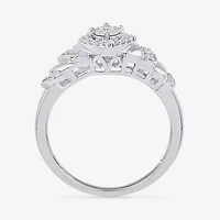 Promise My Love Womens 1/5 CT. Natural White Diamond Sterling Silver Cushion Side Stone Halo Ring