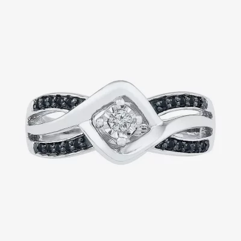 Promise My Love Womens 1/8 CT. T.W. Natural Black Diamond Sterling Silver Round Crossover Side Stone Ring